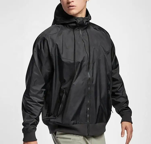 <b>Men's</b> Black Hooded Bomber <b>Jacket</b> Zipper Closure Windproof Casual Autumn Wear Polyester Material Regular Fit Solid Color - Product Image 3