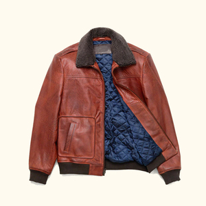 Chaqueta de Cuero con Peluche Marrón para Hombre, Nueva Chaqueta de Cuero Estilo Bomber, Chaqueta de Invierno con Cuello de Peluche - Product Image 3