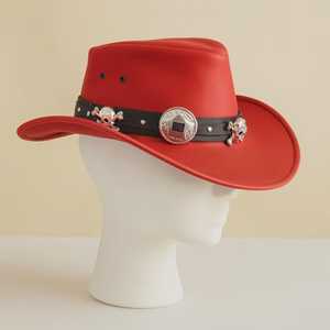 Red Punk Style Cowboy <b>Hat</b> With Skull Buckle <b>Band</b> Unisex Adult Party Accessory Spring Summer Wear By Advantage Impex - Product Image 1
