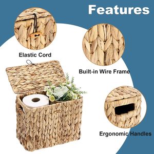 New Arrival Water Hyacinth Wicker Woven <b>Rectangular</b> Toilet Paper <b>Storage</b> <b>Basket</b> Lid for Bathroom Kitchen Living Room Single Tier - Product Image 3
