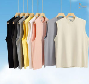 T-shirt décontracté sans manches en tricot robuste pour homme, blanc, coupe ample, col et épaules décontractés, 100 % coton, rafraîchissant et respirant - Product Image 1