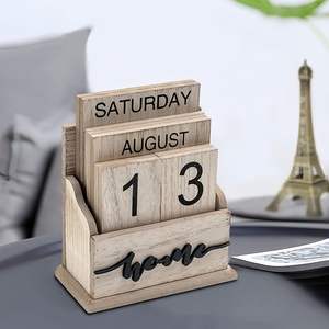 Calendrier de bureau en bois naturel écologique fait main avec cadre photo – Décoration maison et bureau, utilisation sur table – Cadeau de pendaison de crémaillère, mariage, commande en gros - Product Image 2