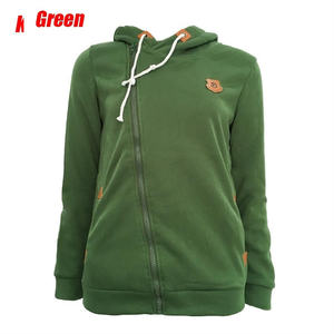 Nueva moda invierno mujer deportes personalidad cremallera lateral Sudadera con capucha suéter de color caramelo abrigo-caqui, S - Product Image 5