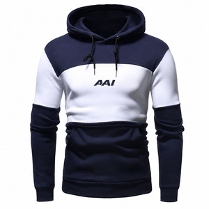 Sudadera con capucha de forro polar para hombre, de tres bloques de color, con paneles en contraste y patchwork, corte ajustado, de tejido grueso, lisa, personalizable, EE. UU. - Product Image 1
