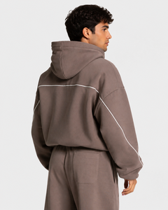 Ensemble de survêtement en molleton de coton surdimensionné de qualité supérieure pour hommes, couleur moka avec lignes contrastées, personnalisable avec logo, vente en gros OEM - Product Image 5