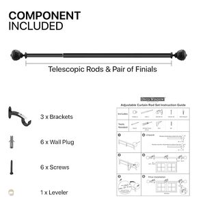 Classic Black Spherical <b>Finial</b> <b>Curtain</b> Rod with Hollow Design for Traditional Decor - Product Image 2