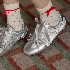 Zapatos Planos de Ballet de Cuero Genuino para Mujer Ann'S, Cierre con Tiras y Lazo, Tacón Bajo Informal, Color Plateado, para Todas las Temporadas - Product Image 1