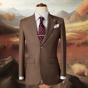 Un traje de dos piezas para hombre en color marrón tierra, con chaqueta y pantalones de alta costura de la colección Nature Colors. - Product Image 1