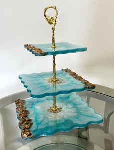 Luxury Three Tier Resin <b>Cake</b> <b>Stand</b> With Gold Handle Dessert Display <b>Stand</b> For Hotel Buffet Presentation And Bridal Shower Use - Product Image 3