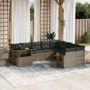 Ensemble de canapés de jardin modulaires en rotin PE gris, mobilier d'extérieur avec coussins en mousse haute densité pour usage en terrasse - Product Image 1