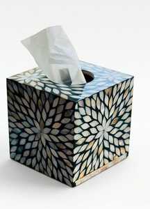 Handmade Mother of Pearl Inlay Tissue <b>Box</b> Cover, <b>Floral</b> Geometric Square Tissue Holder - Product Image 2