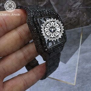 Charm Jewels Luxury Women's Stainless Steel <b>Watch</b> Square Case Analog Dial Luminous <b>Black</b> Crystal Design 38mm - Product Image 2
