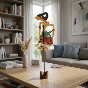 Support de marionnettes en cuir Wayang Kulit Raden Sadewa indonésien artisanal – Décoration de bureau, œuvre d'art culturelle traditionnelle - Product Image 5