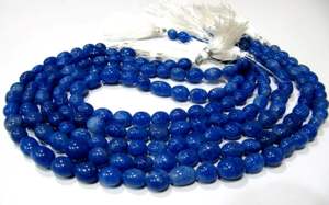 Perles de pierre de quartz saphir bleu teint, forme ovale, 13 pouces de long - Product Image 3