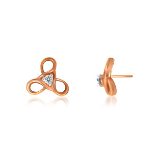 Boucles d'oreilles clous en or rose 18 carats, triple boucle, diamant de laboratoire taille ronde, bijoux fins modernes pour femme - Product Image 4