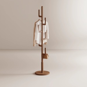 Perchero de madera con ganchos y estante para almacenamiento en la entrada, diseño minimalista de un solo nivel. - Product Image 5