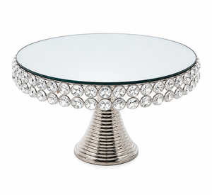 Supports à gâteaux en métal nickelé et cristal pour les fêtes d'anniversaire de mariage outils de gâteau support à gâteau fait main de forme ronde - Product Image 1
