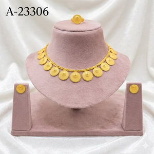 Conjunto de Collar Floral Tradicional de Moda con Circonitas Chapadas en Oro y Pendientes a Juego, Joyería Nupcial India al por Mayor, Modelo 23311 - Product Image 4