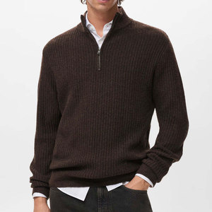 Comfortable Men <b>Quarter</b> <b>Zip</b> <b>Sweater</b> Mock Neck Long Sleeve Knit Winter Warm Casual Lightweight Breathable 100% Cotton - Product Image 1