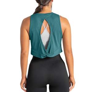 Custom Womens <b>Green</b> High Neck Crop Tank <b>Top</b> Sleeveless Gym Workout Fitness Yoga Activewear Breathable OEM Wholesale - Product Image 4