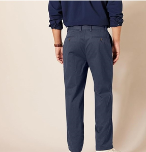 Pantalon chino en coton bleu marine coupe droite pour homme, taille mi-haute, décontracté, avec braguette boutonnée, style automne - Product Image 5