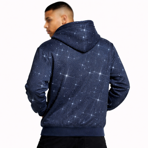 Sweat-shirts à capuche zippés pour hommes en molleton de coton épais personnalisés, entièrement ornés de strass rouges, coupe oversize, marque privée, production en gros - Product Image 6