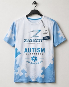 ZIAKOT industry New design Men's Custom Autism Supporter Awareness <b>Puzzle</b> Pieces Light Blue-White 3D Performance T-Shirt - Product Image 1