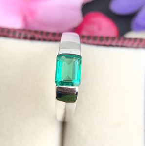 <b>Emerald</b> Engagement <b>Ring</b> 925 <b>Silver</b> Bezel Setting Wedding <b>Ring</b> Unisex 6x8 MM <b>Emerald</b> Cut Green Gemstone Luxury Certified Party - Product Image 3
