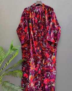 Robes kimono en velours bleu marine à imprimé jungle, robe de mariée en velours pour le thé du matin, robe de demoiselle d'honneur, robe en velours de coton pour femme - Product Image 2