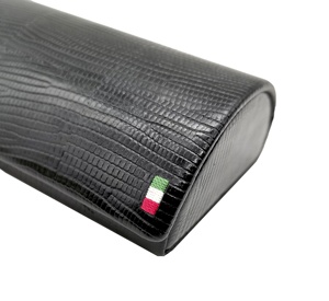 Étui à lunettes de luxe en cuir italien Castello Portefeuille noir de haute qualité imprimé lézard avec broderie en relief fabriqué à la main - Product Image 2