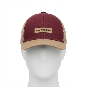 Casquette de baseball pour homme, beige bordeaux, style trucker, dos en mesh, fermeture snapback, logo personnalisé, ajustable - Product Image 3