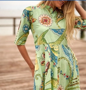 New Arrival Casual V-neck A-Line Half Sleeve Floor-Length Lace Natural Eco-Friendly 100% Cotton <b>Dress</b> for Women - Product Image 1