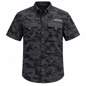 Camisa de Pesca Personalizada para Hombre, Negra con Camuflaje, Manga Corta, con Botones, para Actividades al Aire Libre, con Dos Bolsillos en el Pecho, Fabricante - Product Image 5
