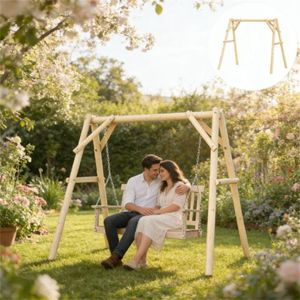 Tabouret de balançoire en bois naturel pour véranda, cour, jardin, utilisation en extérieur - Product Image 1