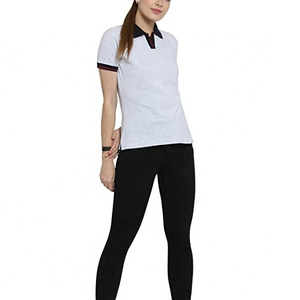 Polo à manches courtes gris clair pour femme, couleur unie, respirant, tricoté, décontracté, haut de sport - Product Image 3