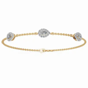 Pulsera de Cadena con Diamantes Cultivados en Laboratorio, Diseño Halo Pera Besada por el Rocío, Oro Amarillo, Rosa y Blanco de 9kt, 14kt, 18kt, 1.528 Quilates, 39 Diamantes, Joyería Fina - Product Image 1
