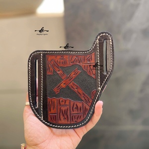 Nouveauté : étui à couteau en cuir véritable occidental, étui à couteau ciselé avec plumes peintes à la main, étui de transport pour couteau - Product Image 1