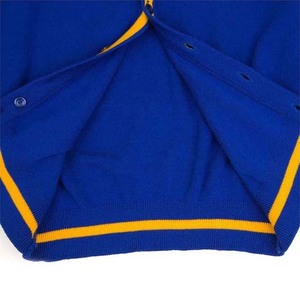 Blue V-Neck Knitted <b>Cardigan</b> With Yellow Trim <b>Long</b> Sleeve <b>Women's</b> Classic Button Front Sweater All Seasons Wear - Product Image 3