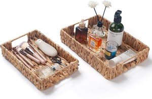 <b>Rectangular</b> Serving Tray for Coffee Table Natural <b>Storage</b> <b>Baskets</b> with Handles for Home and Kitchen Decor Set of 2 - Product Image 2