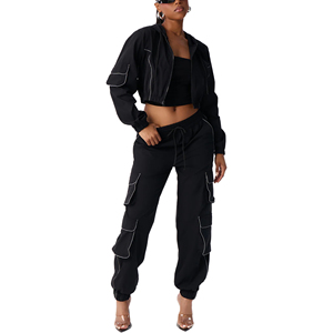 Custom Embroidery Logo Branded croptop <b>Zip</b> <b>Up</b> Color Block Sweatsuit Windbreaker Nylon Tracksuit For Women cargo windbreaker - Product Image 1