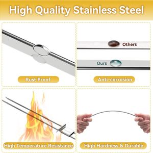 Brochetas Planas de Acero Inoxidable de Doble Punta con Mango de Madera de 17 Pulgadas, Reutilizables, Herramientas Largas de Metal para Asar a la Parrilla - Product Image 5