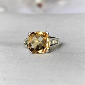 Cushion Cut Citrine Stone Prong <b>Set</b> <b>Ring</b> Trendy 925 Sterling <b>Silver</b> Design for Wedding Anniversary Birthday Parties Women Girls - Product Image 4