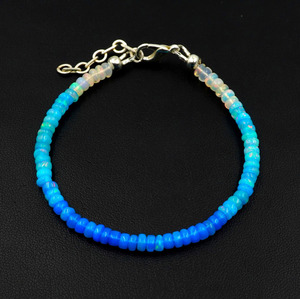 Natural Ethiopian Opal Beads <b>Bracelet</b> Blue <b>White</b> Roundel Gemstone Jewelry Silver Plated Luxury Unisex Gift - Product Image 4