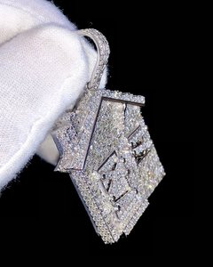 Pendentif géométrique en diamant de culture certifié pour homme, lettre A, luxe, baguette ronde, collier statement, cadeau pour homme - Product Image 4