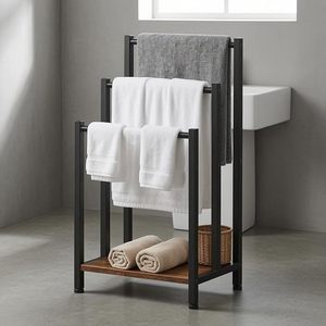 Support de plantes industriel à 3 niveaux avec étagère en bois et structure en métal noir, présentoir moderne autoportant pour plantes d'intérieur et d'extérieur - Product Image 3
