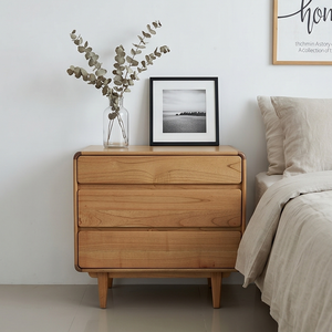 Commode en teck massif de qualité supérieure, style mid-century modern, meuble de chambre à coucher, 3 tiroirs, armoire de rangement en bois - Product Image 6