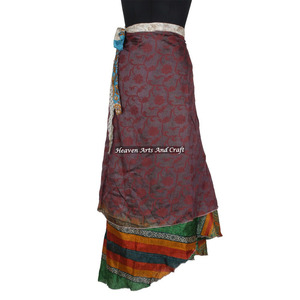 Falda Larga de Seda India Vintage de Dos Capas Reversible Étnica 2026, Falda Cruzada Mágica para Mujer, Vestido de Verano - Product Image 3