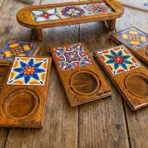 100% Handmade Oriental Wooden <b>Coasters</b> With Enamel Colorful <b>Tile</b> Design Rectangle Non-Slip <b>Coaster</b> For Tea Cups Table Decoration - Product Image 6
