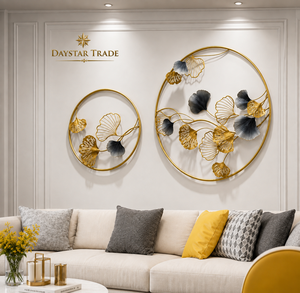 Escultura Metálica de Pared Daystar Trade, Diseño Floral Rectangular en Dorado y Negro, Decoración Moderna para Sala de Estar, Aniversario, 2 Piezas - Product Image 1