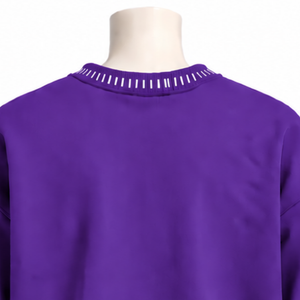 Mens Purple <b>Stitched</b> Border Distressed Crewneck Sweatshirt <b>Oversized</b> Long Sleeve Pullover Casual Streetwear Fashion Everyday Top - Product Image 4